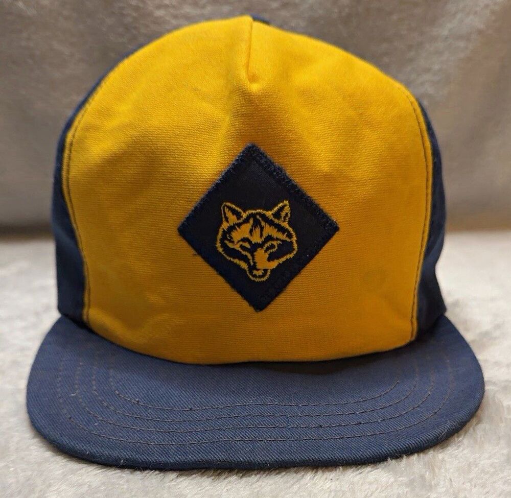 Vintage Cub Scouts BSA Wolf Hat 1976-95 Union Made USA Snapback Cap S/M